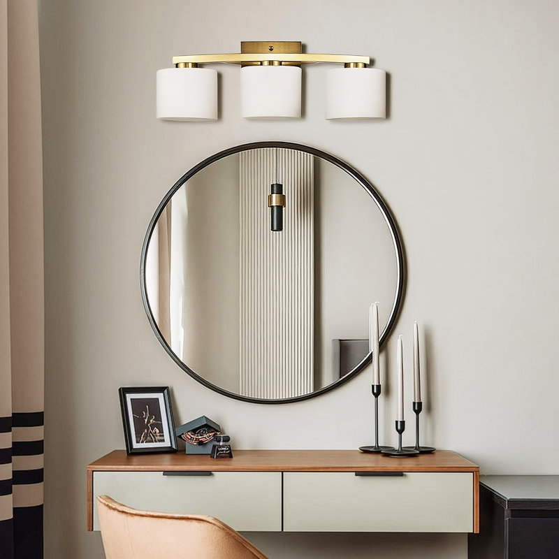 22 In. 3-light Gold Modern Unique Bathroom Vanity Light With Oval-shaped Etched White Glass Shades, Brushed Gold, 3 Lights