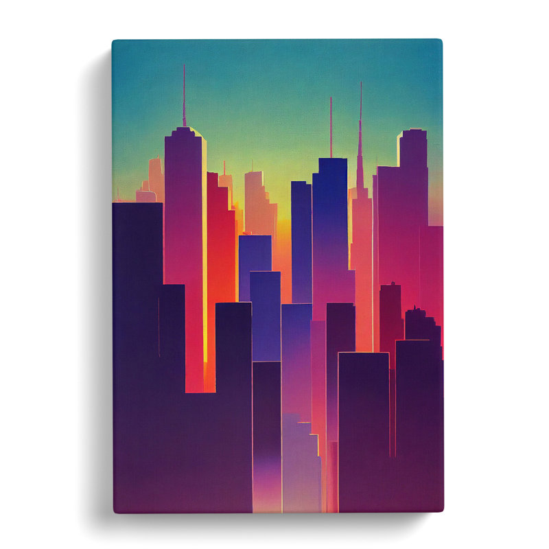 Bright City Skyline - Print, No Matte, 50cm H x 35cm W x 3cm D, Wrapped Canvas