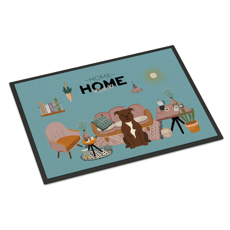 Tapis d'entrée antidérapant Guerline L 27 po x l 18 po, Staffordshire bull terrier chocolat