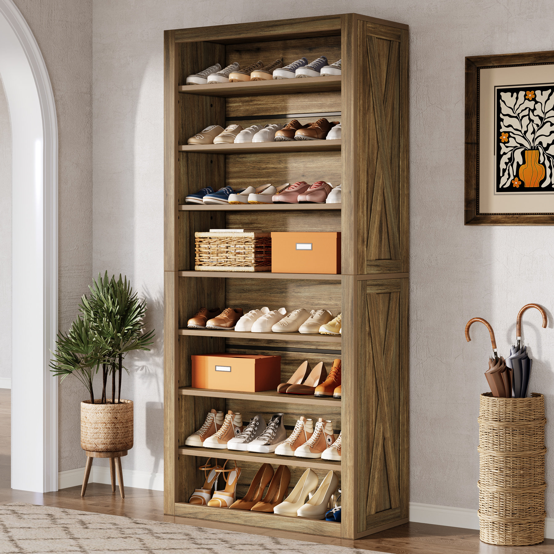 Gracie Oaks Tall Shoe Cabinet, 8-Tier Freestanding Shoe Storage