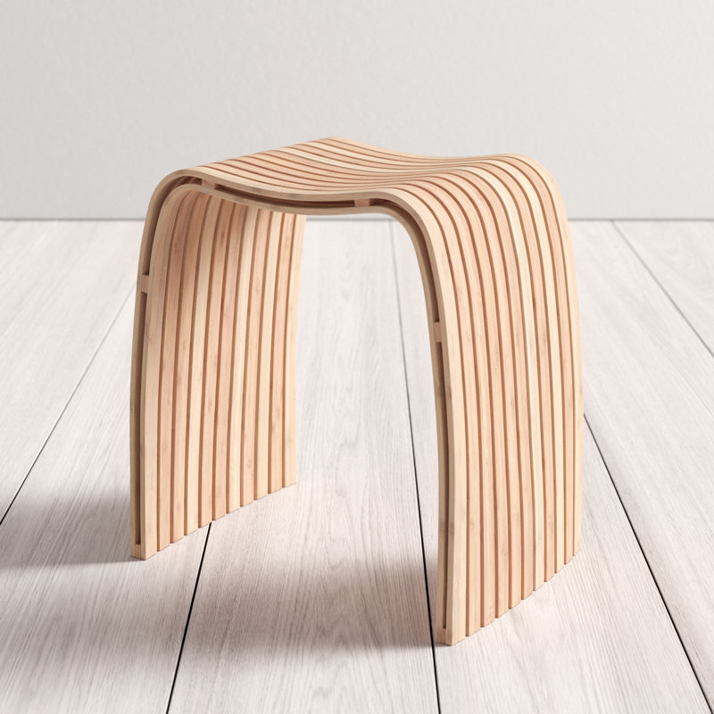 Natural Bamboo 18" Tall Spa Stool with Curved Design