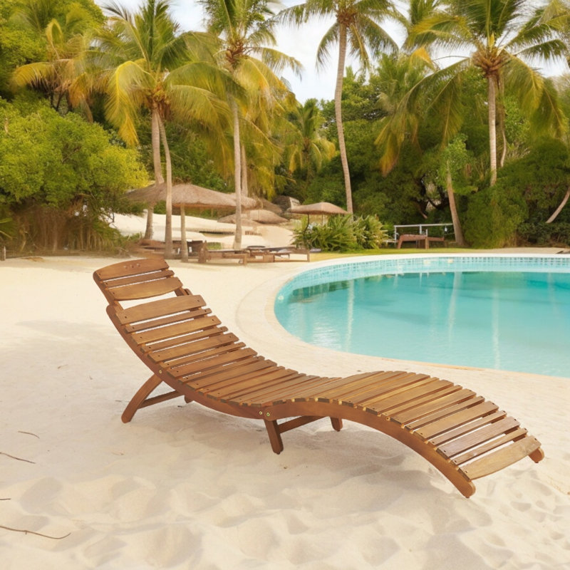 Liev Outdoor Acacia Wood Chaise Lounge, Brown