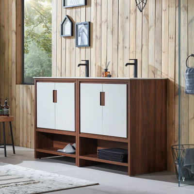 Meuble-lavabo en placage de contreplaqué 60 po avec plateau en pierre reconstituée Tomesia