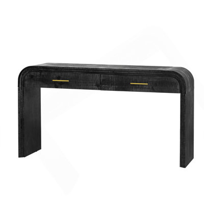 Unique Retro Silhouette Console Table With Open Style, Two Top Drawers For Entrance, Dinning Room, Living Room (Antique Black)