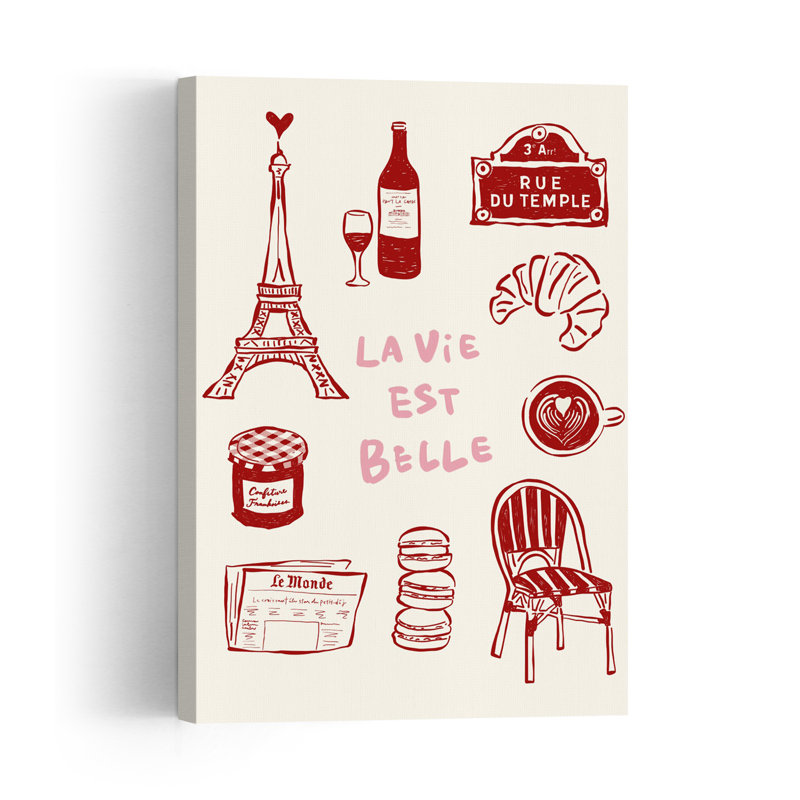 Paris La Vie Est Belle Romantic Contemporary Architecture Wall Art Print 1 Piece Wrapped Canvas Wall Art