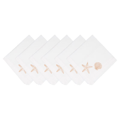 Sandy Coast Starfish & Shell Cloth Napkins, Set of 6 All Seasons Beach Spring Summer Coastal Sand Nautical Ocean Decor Decoration S/6