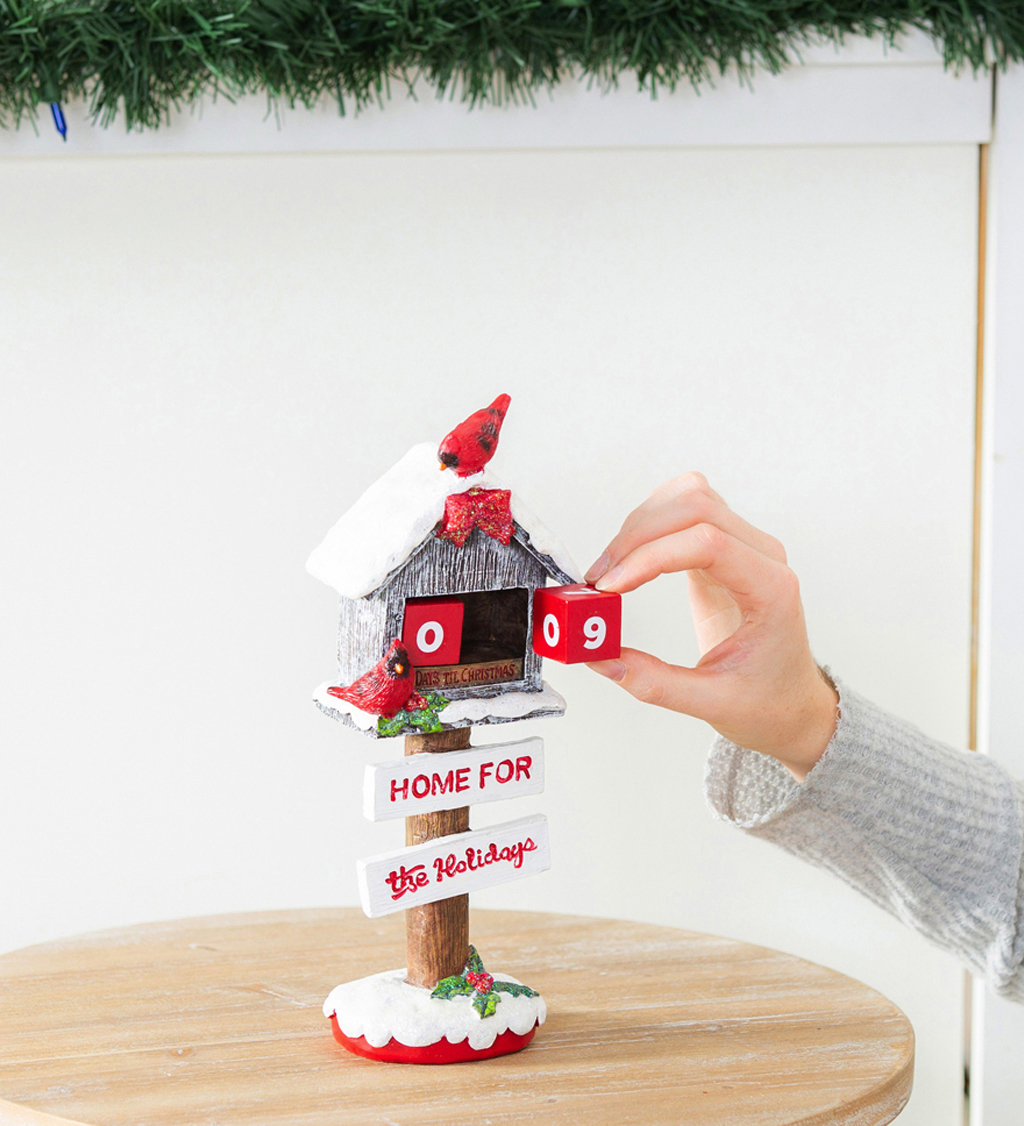 The Holiday Aisle® Polyresin Cardinal Bird House Countdown Table Decor ...