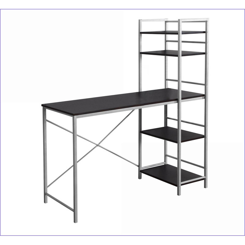 Bureaux | Bureau d'ordinateur moderne de 48 pouces avec tablettes de rangement, stratifié brun et amp; Gris métal | Espresso | Panneau de fibres à densité moyenne