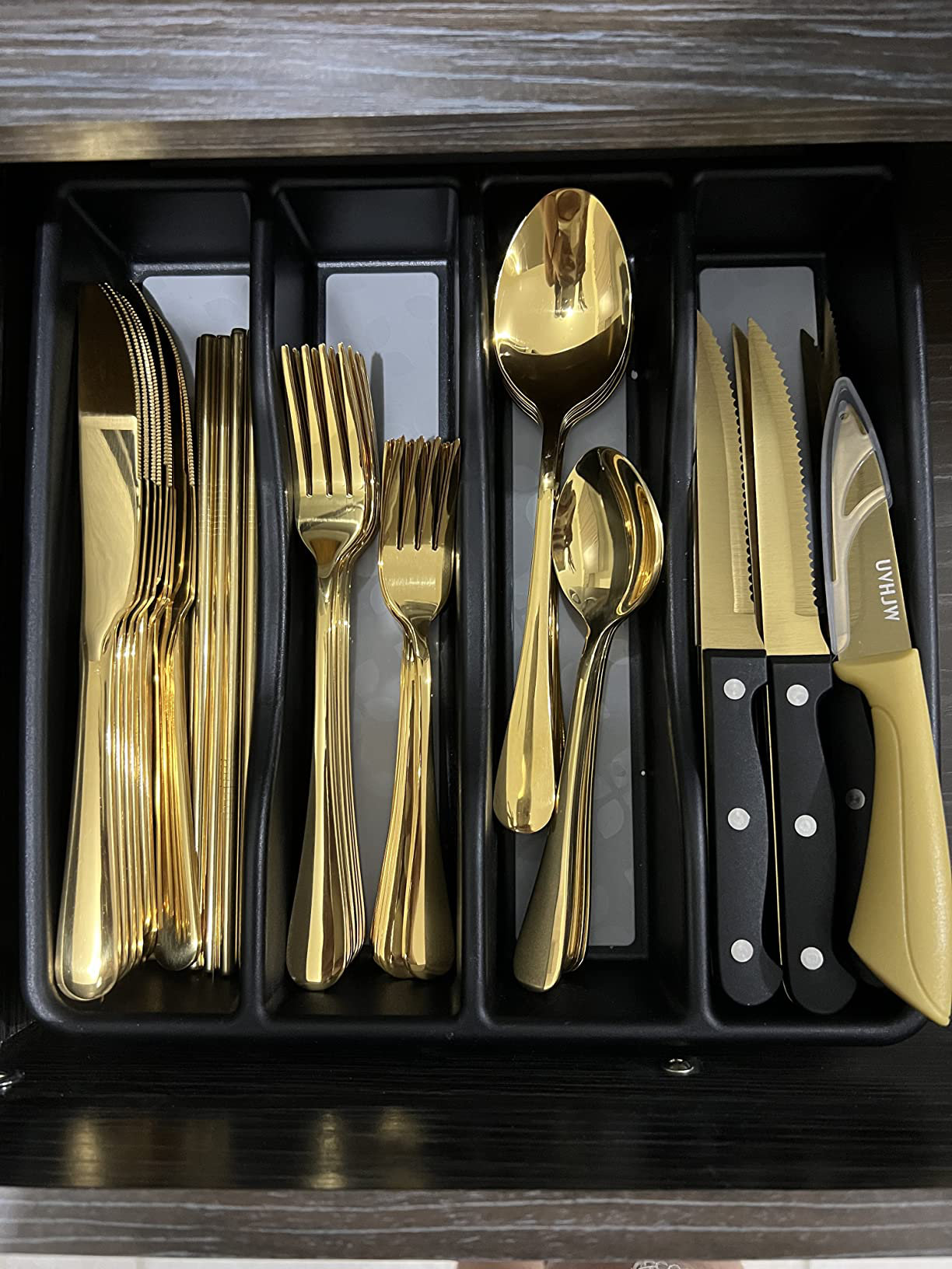 68-piece Gold Silverware Set with Steak Knife, Service for 8, Stainless  Steel flatware Cutlery Set with Metal Straw Drinking Set, Mirror Polished  Fork