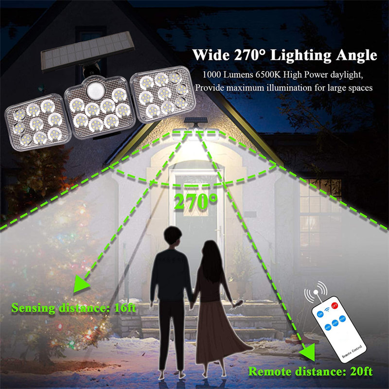 138LED Outdoor Solar Security Lights 30Watt Dusk to Dawn Flood Lights with Motion Sensor