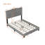 Structure de lit double pleine grandeur avec motif de rivets, lit plateforme moderne en velours avec tête de lit capitonnée, gris-1203251654-1203251655