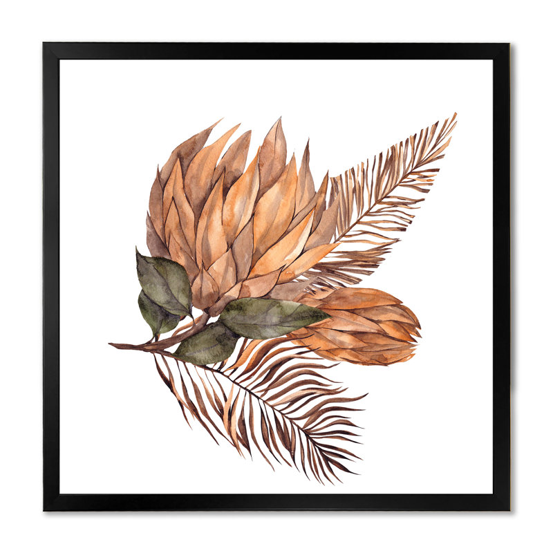 Bouquet de fleurs séchées, feuilles de Pampas, herbe V - reproduction d'art sur toile traditionnelle, Cadre photo noir