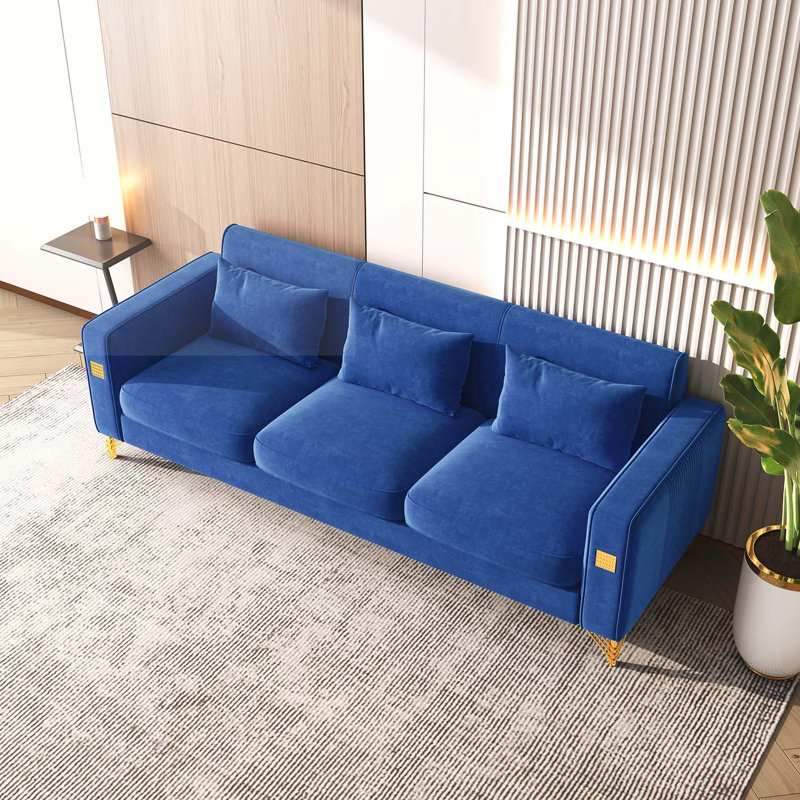 Dwayne 86.6" Square Arm Sofa, Blue Velvet