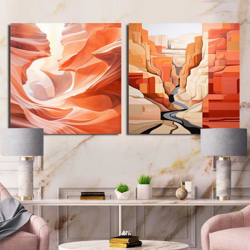 Abstract Canyon Desert Storm - ensemble de 2 collages carrés Canyon, H 16 po x l 33 po, Toile tendue