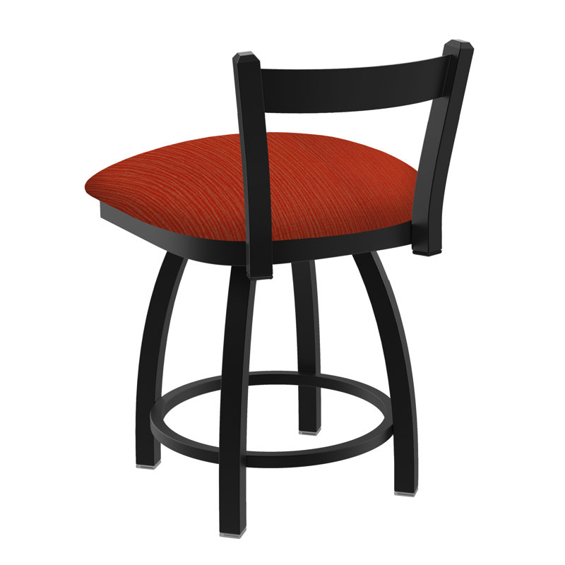 Tabouret de coiffeuse en métal Catalina, Noir froissé, Tissu graphique coquelicot
