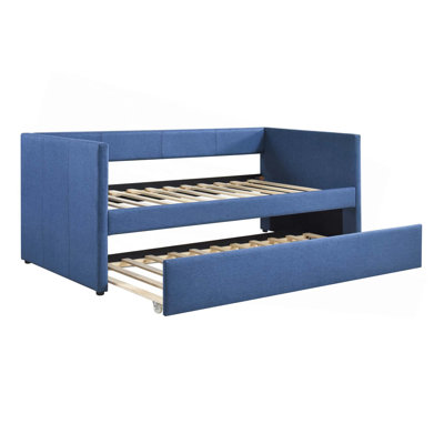 1Pc Daybed With Trundle Fabric Upholstery Wooden Frame Modern Home Furniture