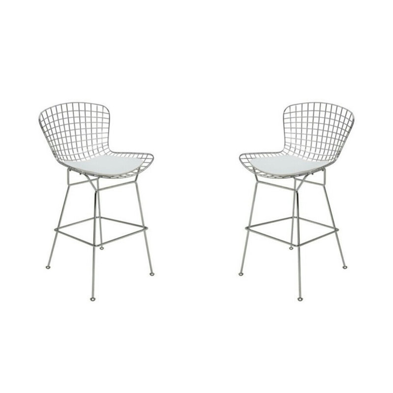 Tabouret de bar et de comptoir Aceves, Tabouret de comptoir (siège d'une hauteur de 26 p, Blanc