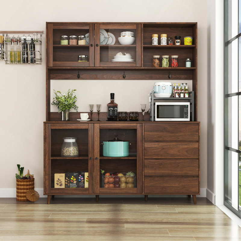 Cabinet 63" W Large Kitchen Hutch, Freestanding Pantry Cabinets Storage Kitchen Cupboard With 4 Doors, 4 Drawers & Microwave Shelf