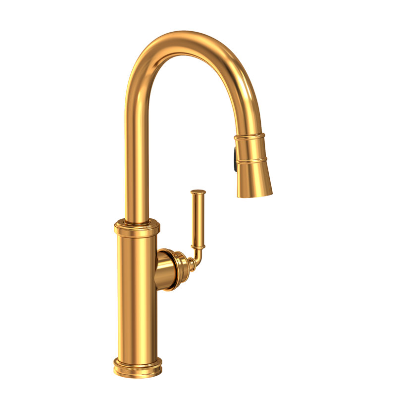 Taft Single Handle Pull Down Kitchen Faucet, Aged Brass