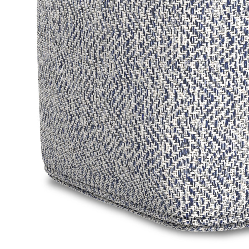 Nate 18"W Upholstered Cotton Square Pouf, Blue