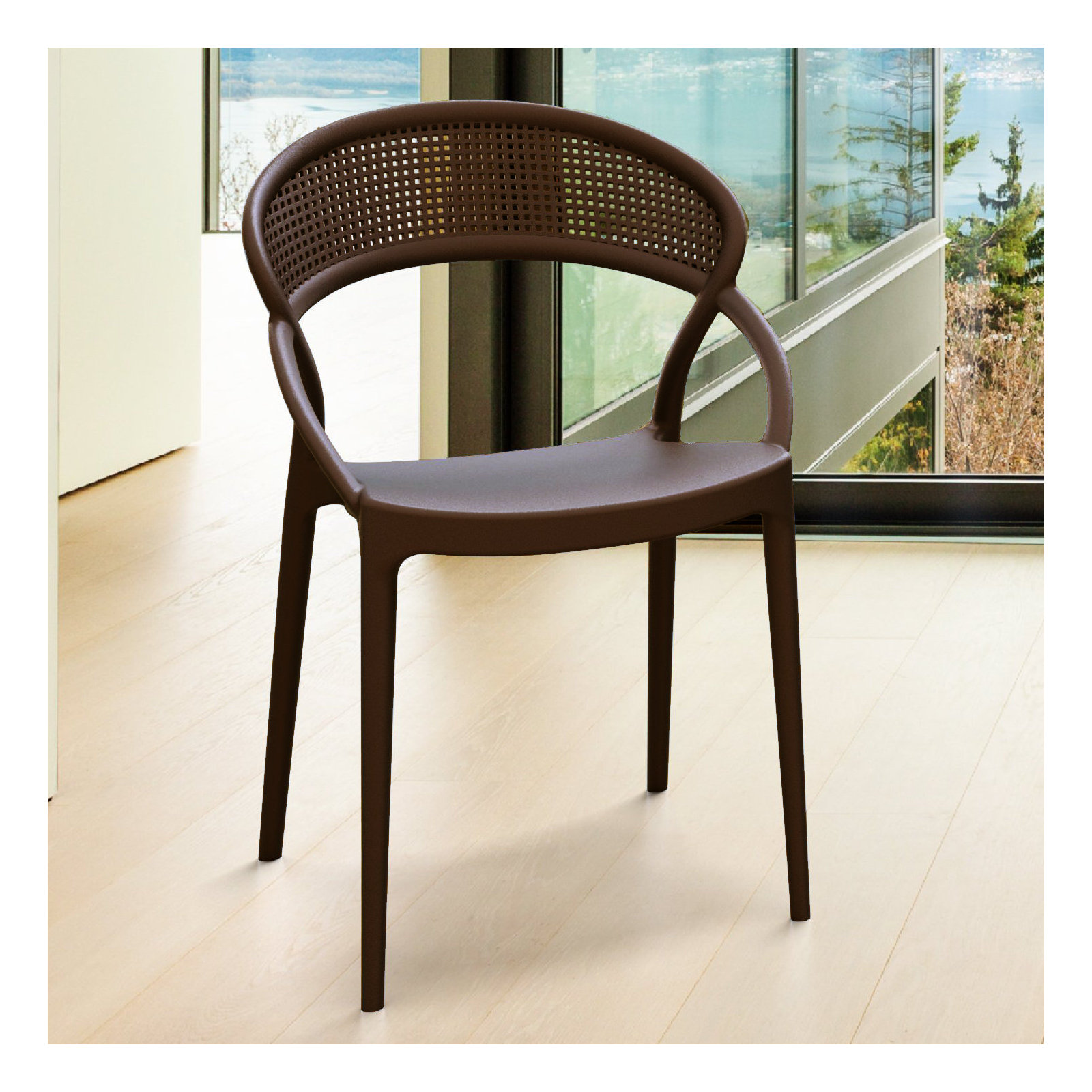 Farrah Stacking Patio Dining Armchair, Brown