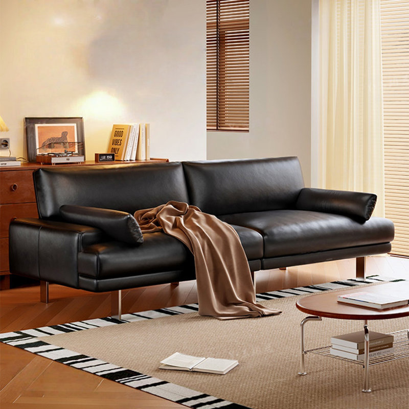 Canapé modulaire noir en cuir véritable, L 98,43 po