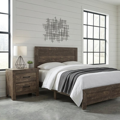 Full Size Bedroom Set, Brown Finish, Panel Design, 2-Piece Set With Bed And Nightstand