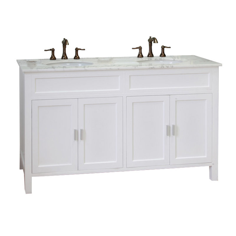 Lovelady 60'' Double Bathroom Vanity with Marble Top, White