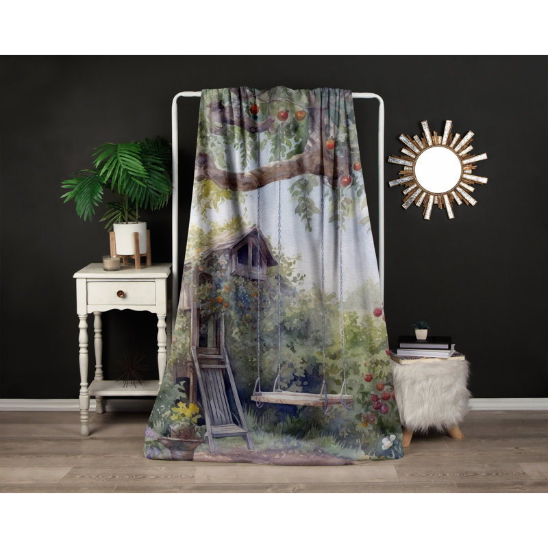 Throw Blanket, 68" W x 80" L, Abstract, Green/Blue/Brown/Red