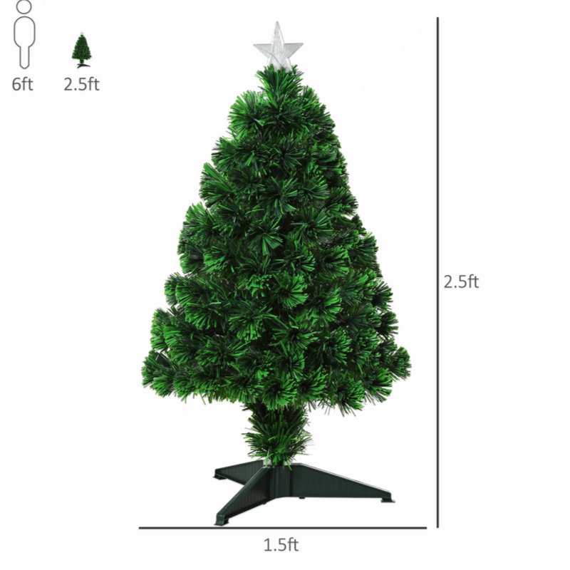 2.5Ft Tall Pre-Lit Douglas Fir Tabletop Artificial Christmas Tree With Realistic Branches, Fibre Optic LED S And 85 Tips,