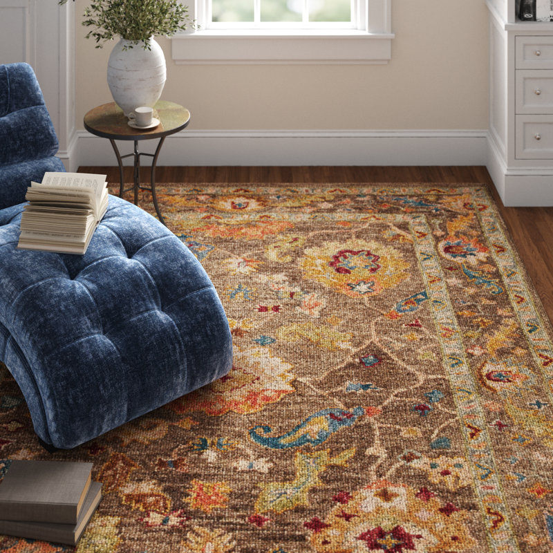 Tapis oriental gris anthracite en laine crocheté à la main Norge, Rectangle 7 pi 9 po x 9 pi 9 po