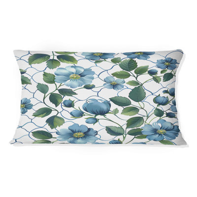 Coussin lombaire floral bleu à motif de treillis IV
