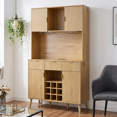Meuble de cuisine et bar de 183 cm avec prise électrique intégrée, éclairage DEL contrôlé par application et casier à vin à 9 compartiments – Buffet multifonctionnel pour salle à manger et couloir
