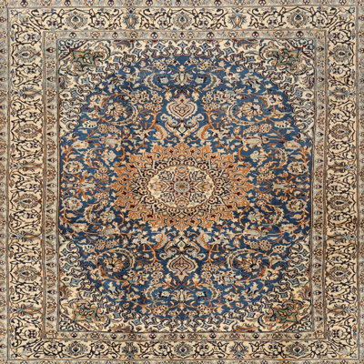 Tapis bleu/orange/ivoire traditionnel
