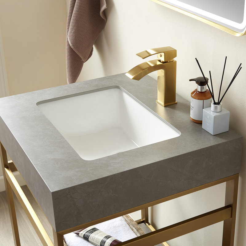 Ensemble de meuble-lavabo simple 24 po Funes, Or brossé, Or brossé, Dalle de pierre calcaire