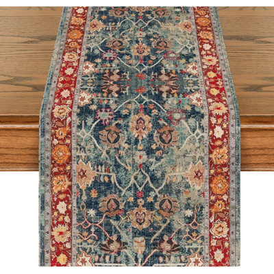 Boho Bohemia Style Red Table Runner, Country Rustic Farmhouse Magical Fall Kitchen Dining Table Decoration For Home Party Decor 13X72 Inch