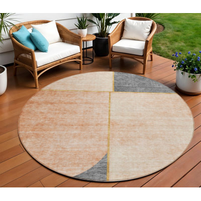 Tapis d'intérieur rond lavable abstrait 8 pi gris