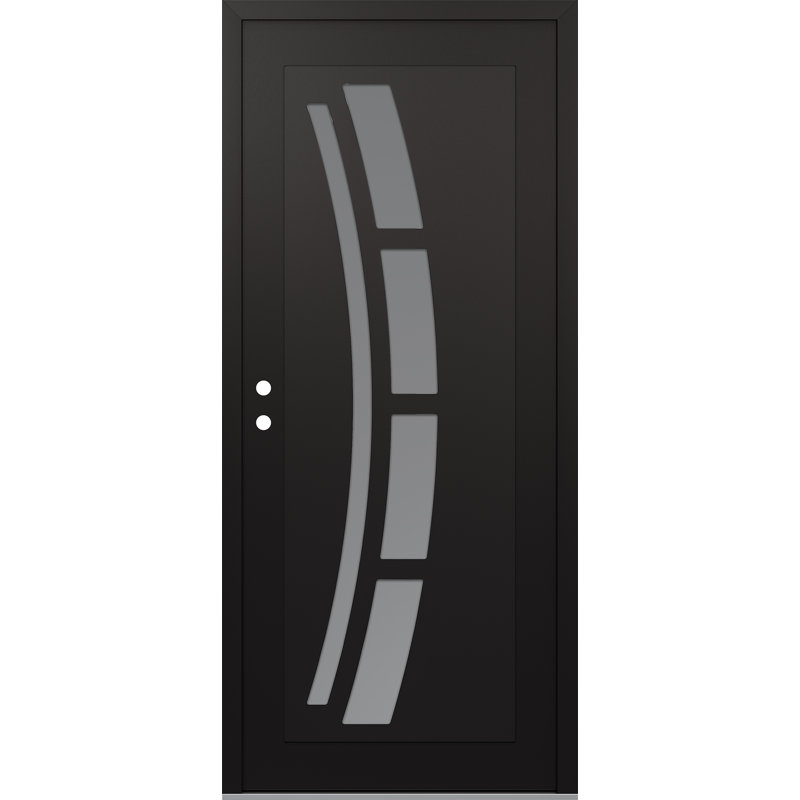 C12 droite 36 po X 80 po Porte d'entrée avant à panneau pré-montée en verre givré noir et blanc, Right Hand/Inswing