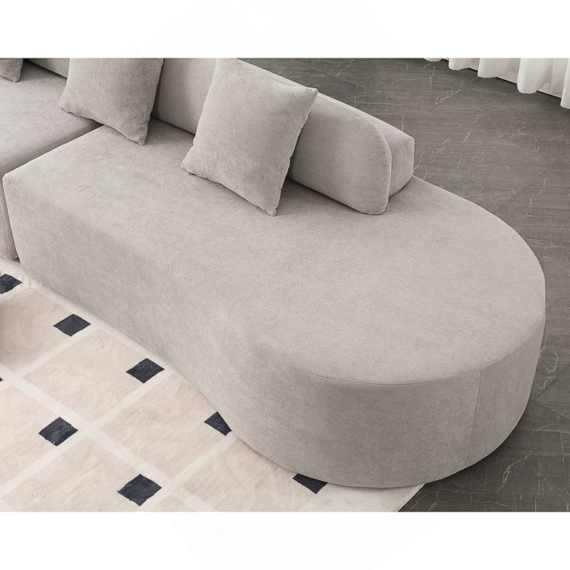 Canapé moderne courbé, canapé en tissu éponge, canapé minimaliste, appartement, aucun assemblage requis, trois coussins, Gris