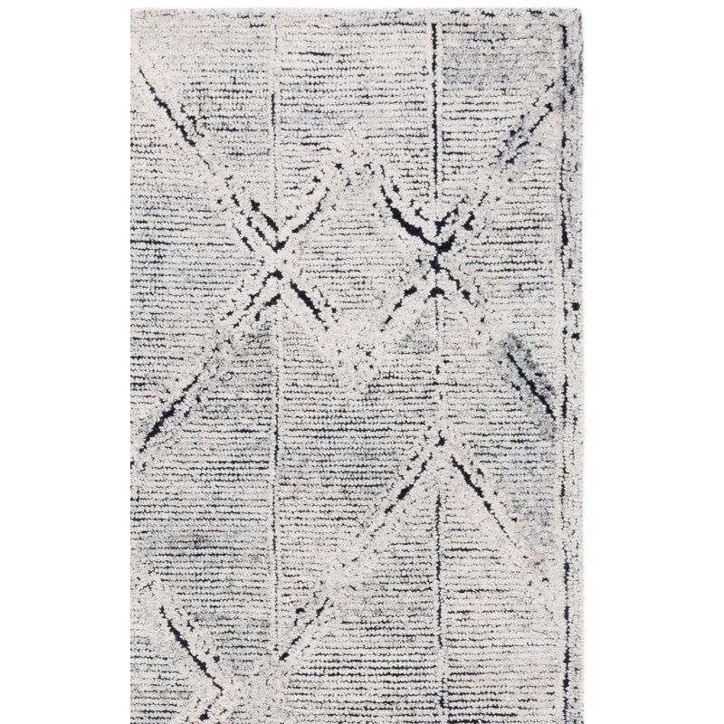 Aniqa Hand Tufted Wool/Cotton Geometric Rug in Grey/Ivory/Black, Rectangle 5' x 8'