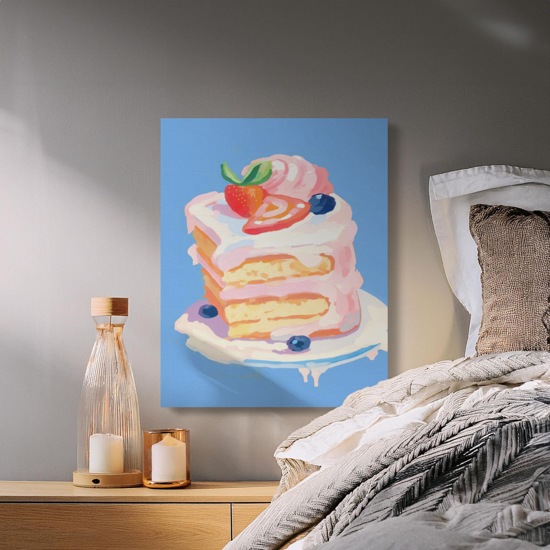 Vibrant Dessert Cake Gertz with Strawberries and Blueberries, Modern Kitchen Decor, Gallery Wrapped, Ready to Hang, Archival