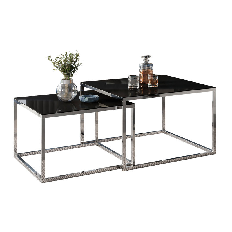 Sattley 2 Piece Coffee Table, Black, Chrome