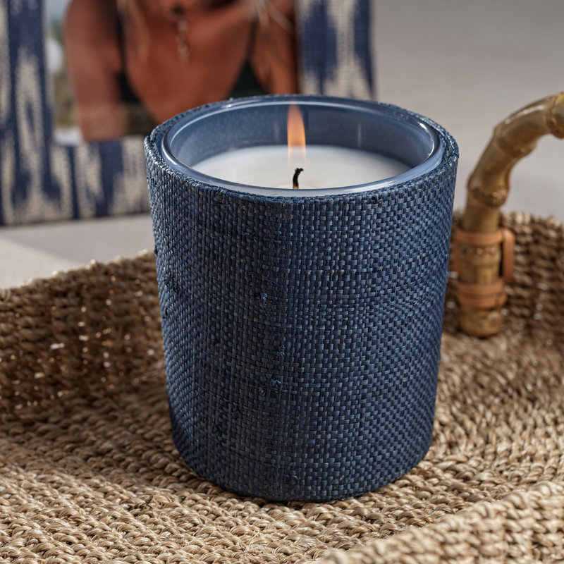 Blue Raffia Basket Scented Jar Candle with Cedar and Rosemary