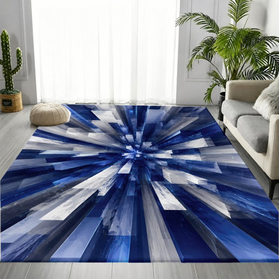 Tapis abstrait bleu éclatant en cristal blanc, motif géométrique moderne, tapis antidérapant lavable à la machine, décoration intérieure artistique pour salon, chambre à coucher, salle de loisirs, salle de jeux, appartement