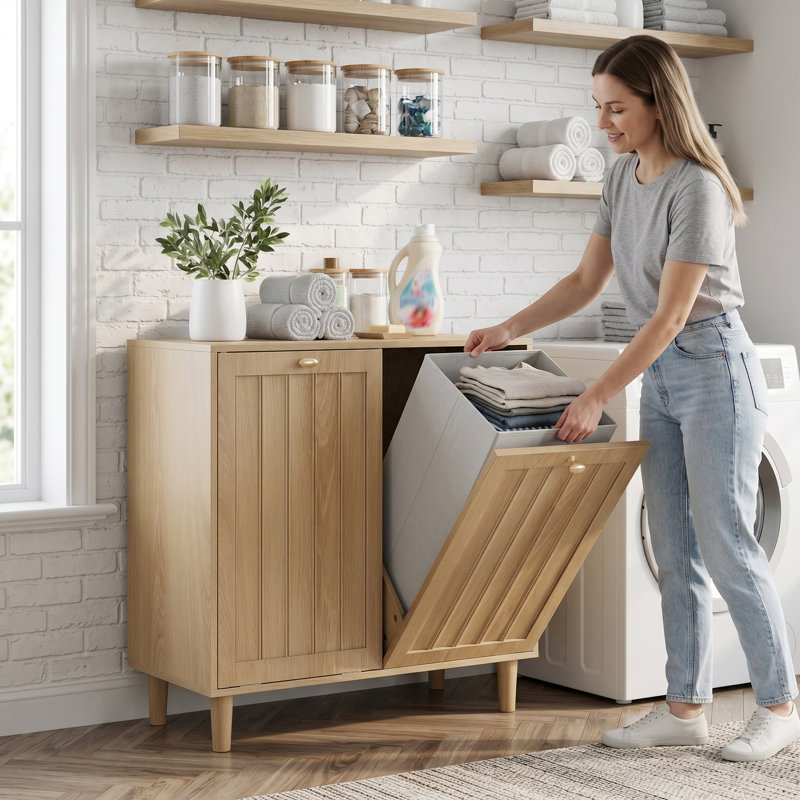 Armoire pour panier à linge inclinée 27,80 po avec bacs intérieurs amovibles, rangement de buanderie autoportant pour balcon de salle de bain