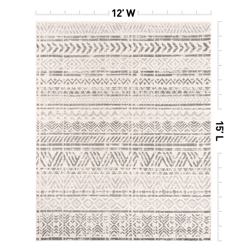 Tapis gris clair / gris foncé / ivoire Humphrey Southwestern, Rectangle 12 pi x 15 pi