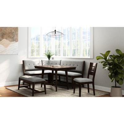 Banc rembourré sans dossier pour salle à manger de style Mid-Century, fini cerisier, tissu, bois massif beige +, hauteur de 19,5 po, profondeur de 42 po, siège de salle à manger de 16 largeurs, poids de 15,5 lb