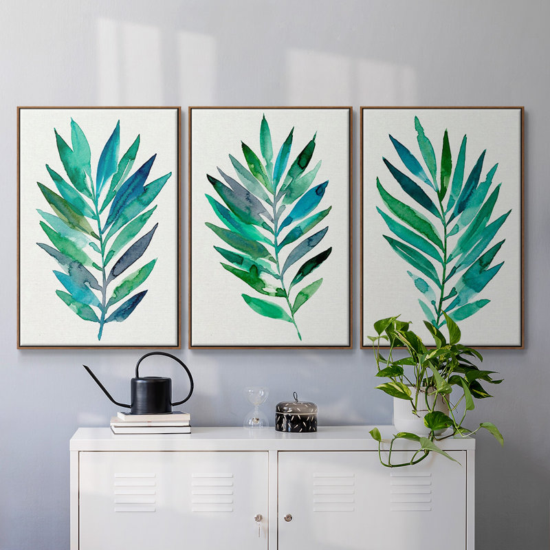 «Palm Frond Flow I», reproduction sur toile 3 pièces, H 48 po x l 96 po x P 2 po, Noyer