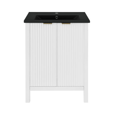 Bastille 24 In. White Bathroom Vanity With Black Ceramic Sink Top