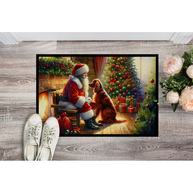 Paillasson Irish Setter and Santa Claus, L 18 po x L 27 po